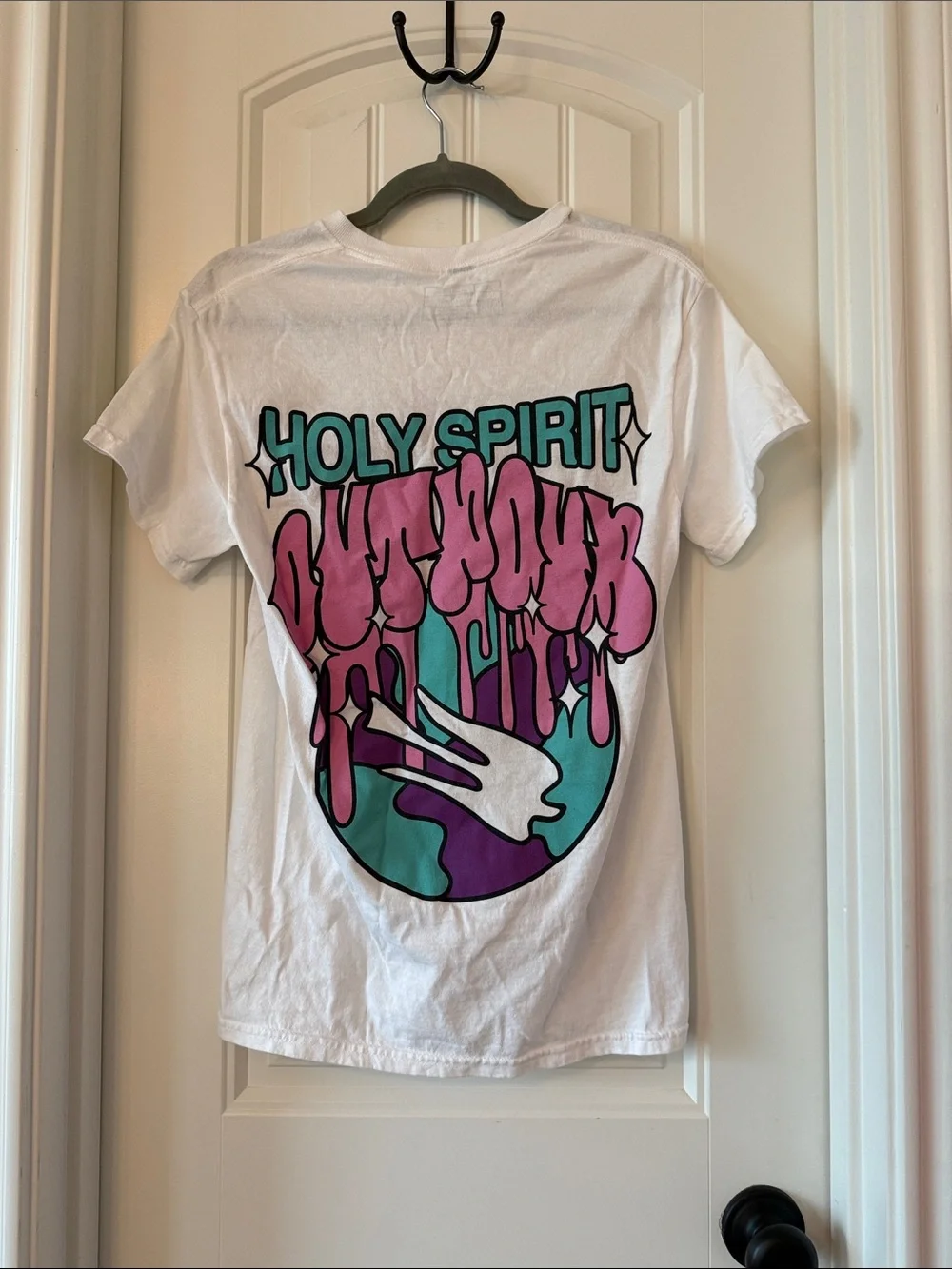 Gildan White Kids Tee with Pink Drip Graphic